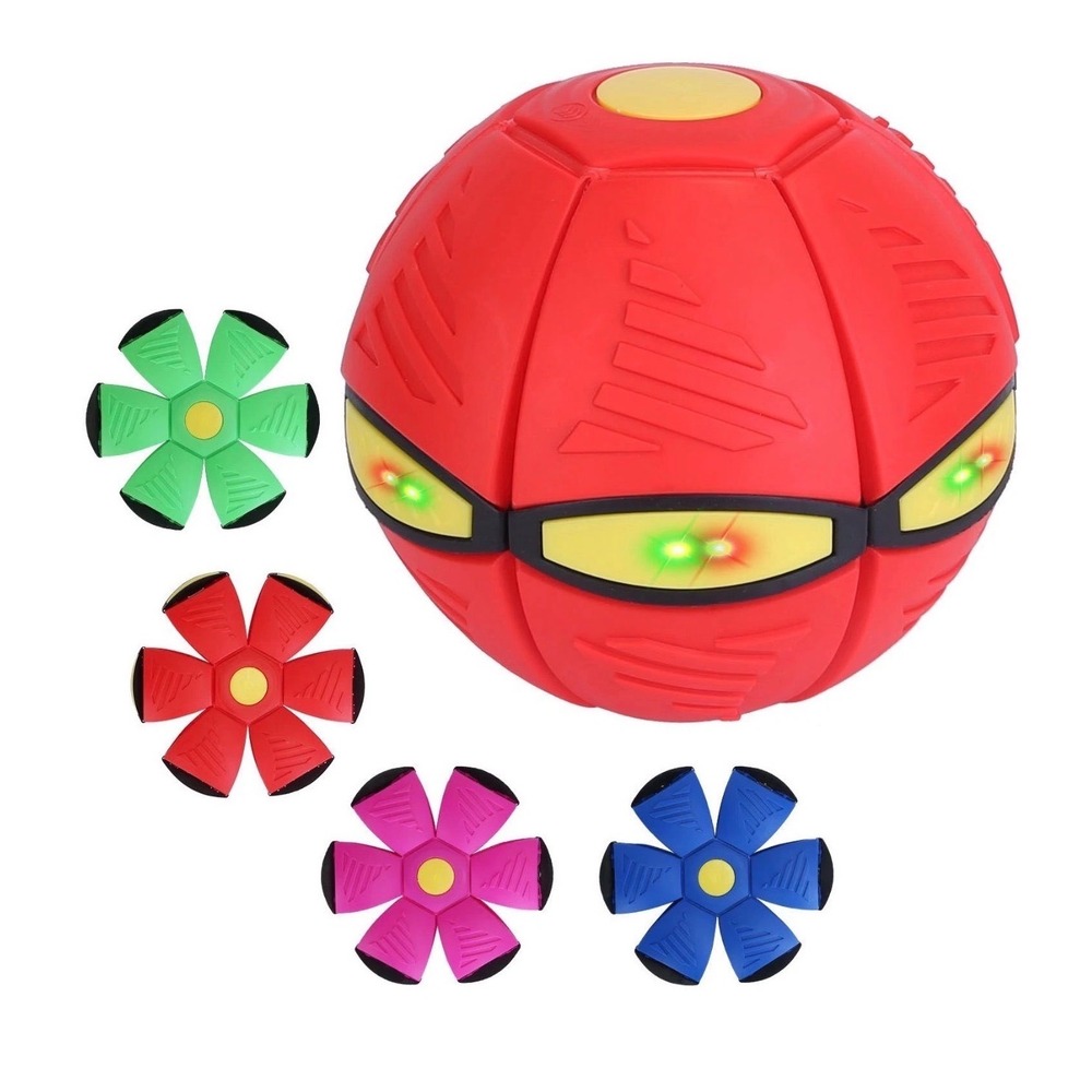 4 Pack Flat Ball Disc Toy with LED Light Transforming Flying Sauce Blue Red Pink